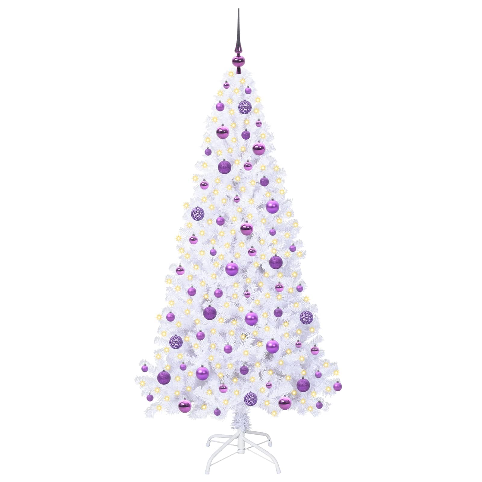 Sztuczna choinka biała, 180 cm, z PCW i stali, z 930 końcówkami, 300 diod LED, 8 trybów świecenia, zasilanie USB, do salonu, na balkon