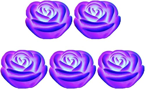 Miniatura 6 de Lurrose Velas flotantes, 7 colores cambiados, funciona con pilas, luces LED de flores, velas de rosas para bodas, día de San Valentín, 5 unidades