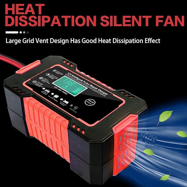 12V/6Amp Car Battery Charger, Smart Fully Automatic Battery Charger with Temperature Compensation for Most Types of Lead Acid Batteries, Red, AC Connection Required - 4
