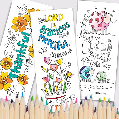 Christian Colouring Bookmarks, Psalms, Pack of 10 Different Designs, with Coloured Bible Verse on Reverse. Makes a Great Christian Gift for Adults or Children, by Just Cards Direct. (White/EPBM)