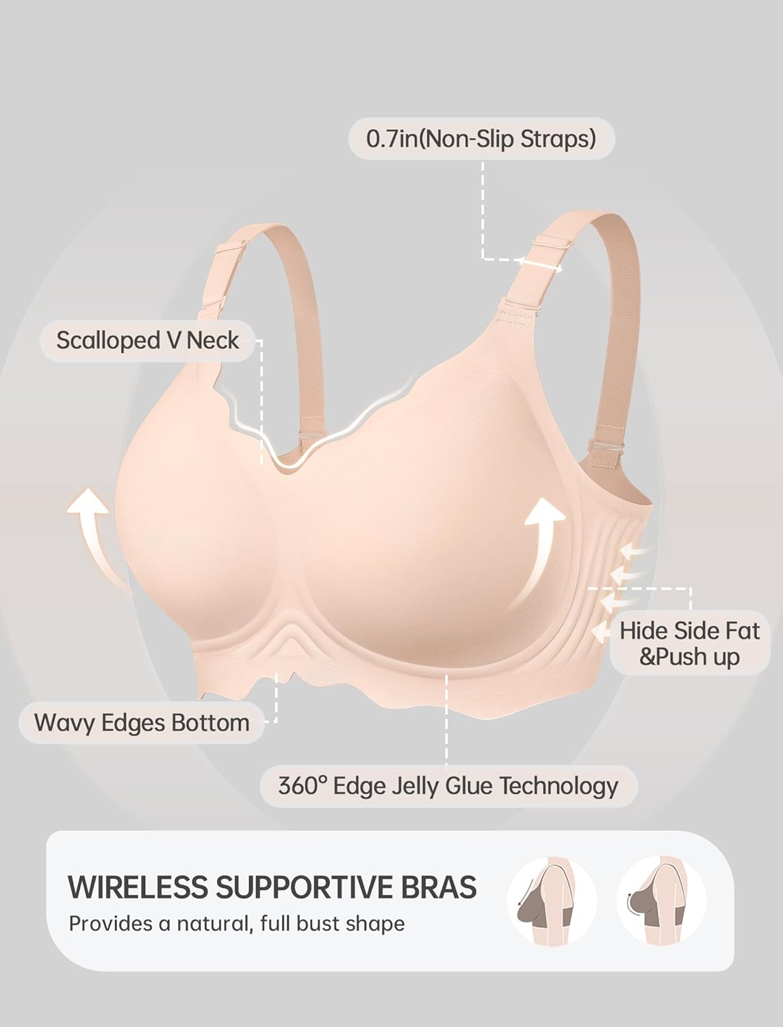 OEAK Women Bras No Underwire Scalloped Push Up Buttery Soft Tshirt Bra Seamless Full Coverage Convertible Everyday Bra - Image 6