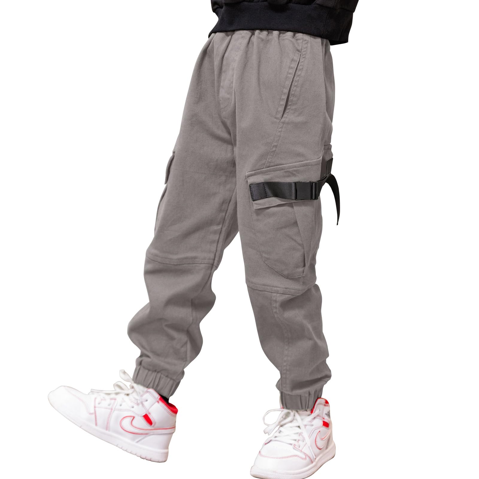 MEILONGER Pantalones Cargo de algodón para niños Estilo Casual Cintura elástica para Senderismo Uniforme Escolar Pantalones Deportivos Joggers