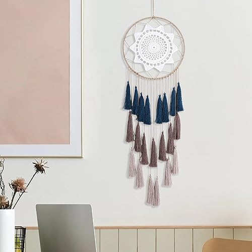 Miniatura 8 de Artilady Atrapa-sueños de macramé para habitación, con borlas, para colgar en la pared, hecho a mano, decoración del hogar, con adorno de plumas,