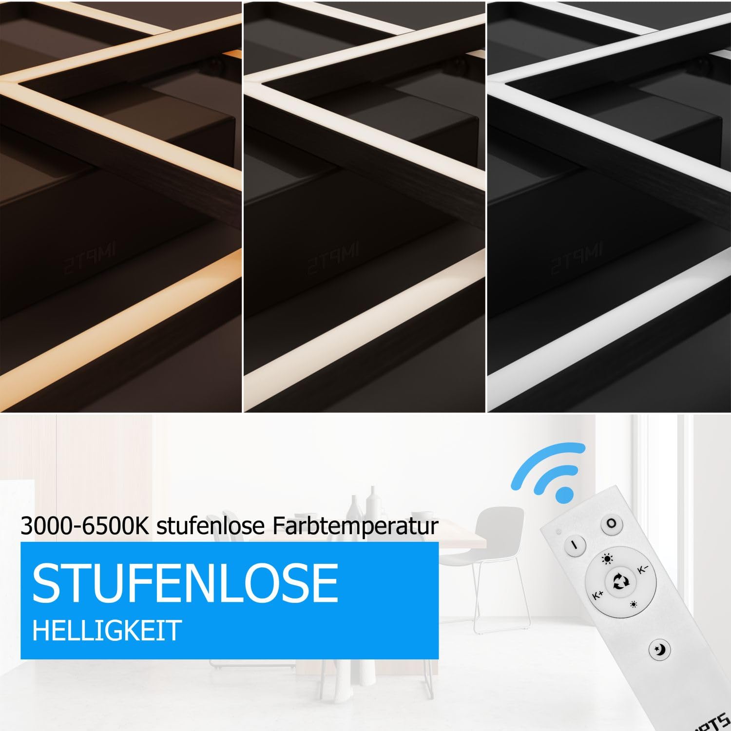 IMPTS LED Deckenleuchte Dimmbar Deckenlampe mit Fernbedienung Modern Wohnzimmerlampe Flurlampe 34W Metall Eckig Deckenbeleuchtung für Wohnzimmer Küche Schlafzimmer Flur Balkon
