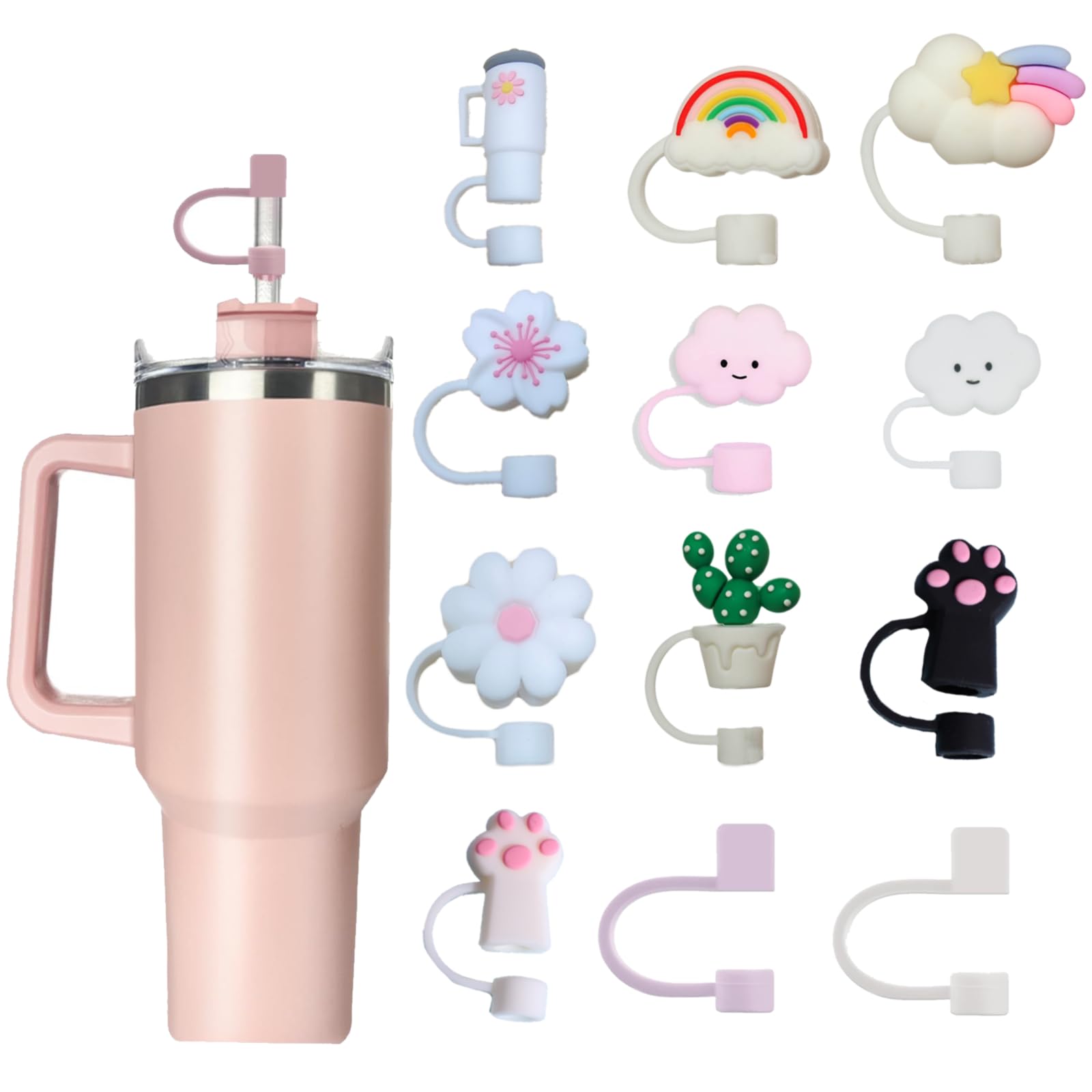 13 Pcs Straw Covers Cap for Stanley Cup, 10mm Dust-Proof Silicone Straw Topper, Reusable Straws Cover Tips for Stanley 30&40 Oz Tumbler Accessories (Multicolour)