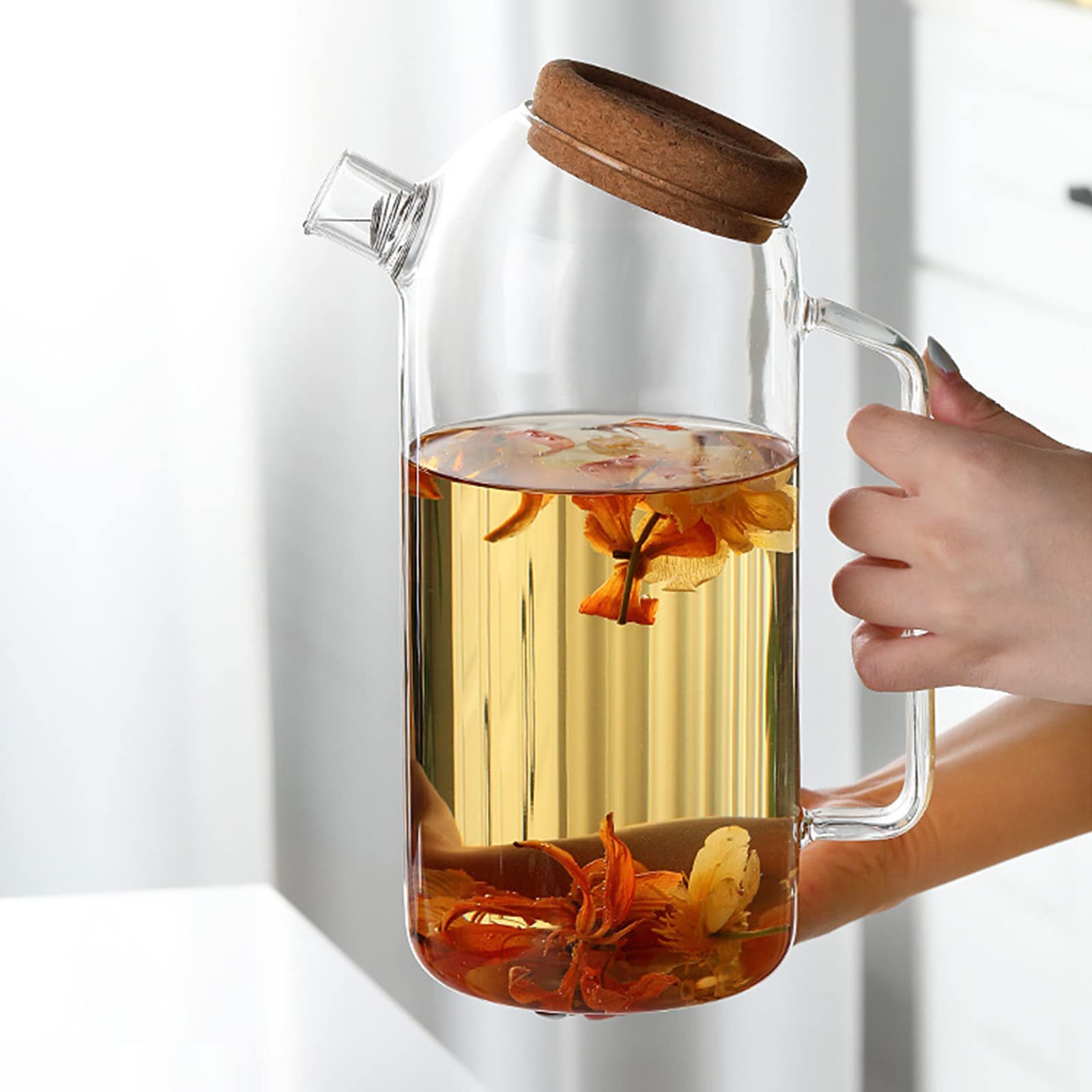 Dispenser Per Bevande In Vetro Borosilicato Con Coperchio In Sughero - 800 Ml - Brocca Con Rubinetti Per Acqua, Limonata, Tè Freddo
