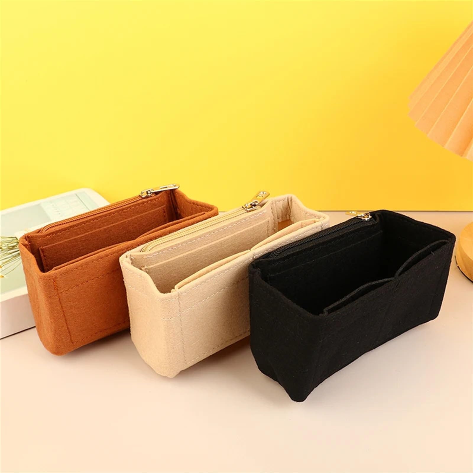 5 uds Organizador de Bolsas for Mini Bolsa de Almacenamiento, Bolsa con Forro, Bolso de Fieltro, Bolso con Forro, Bolsa de vejiga Interior de Fieltro(Brown)
