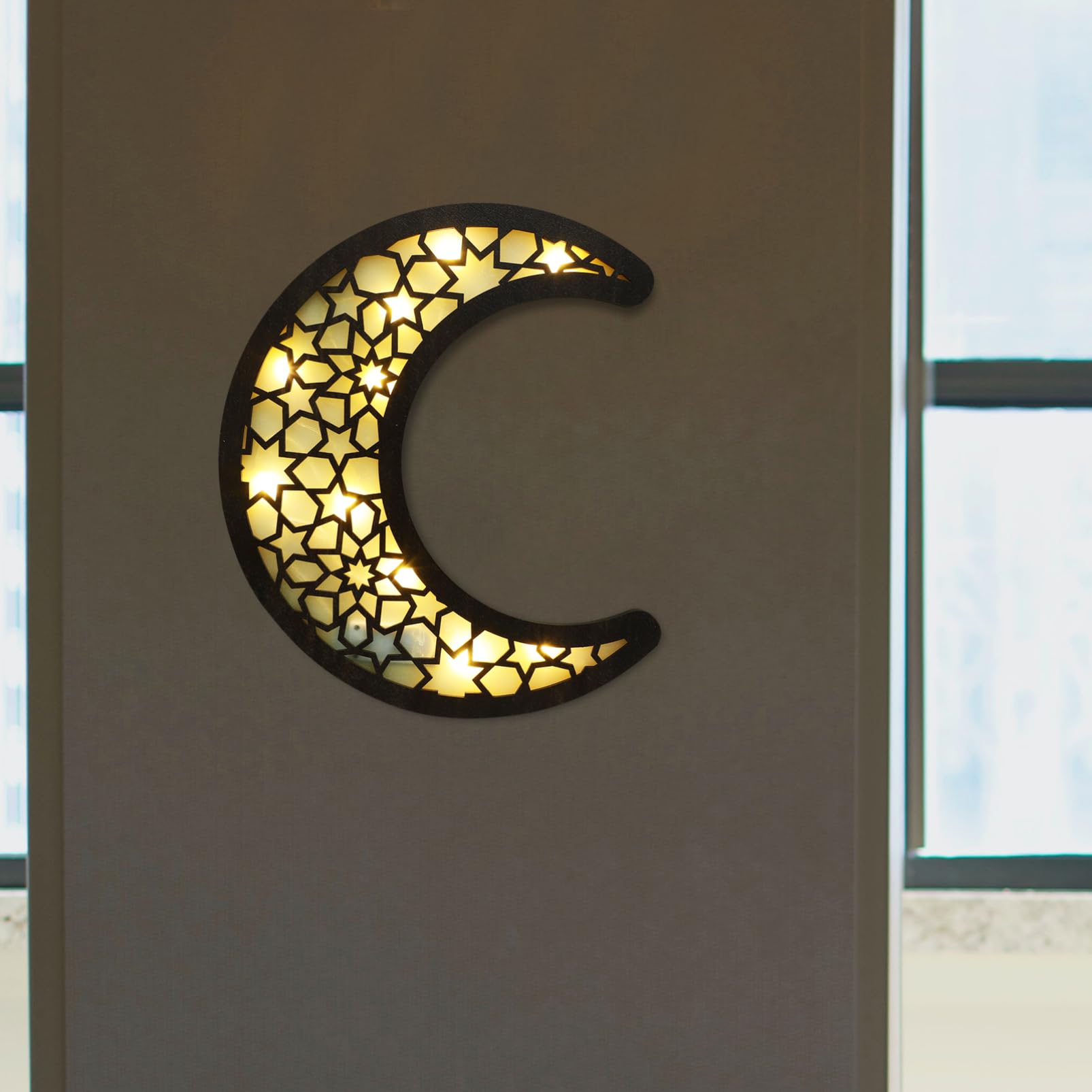 MAGICLULU Lámpara Colgante de Pared de Madera Tallada con Forma de Luna para Decoración del Hogar y Ambiente Festivo en Valentine's Day
