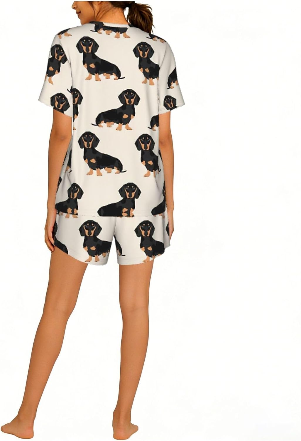 Dachshund Dog Print Cute Short Sleeve Pajama Set For Women Casual Loungewear With Pockets Four Seasons S-3xl