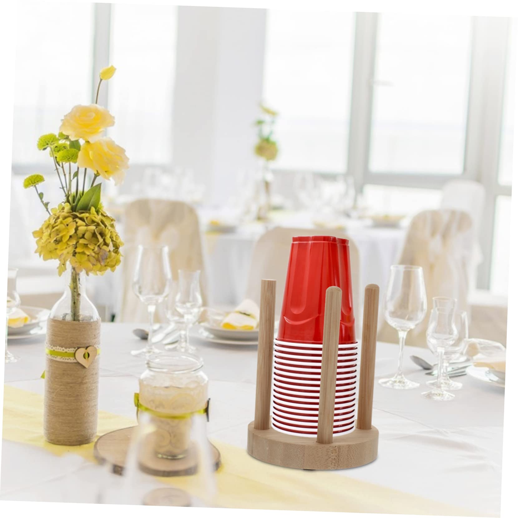 Alipis Dispenser Bicchieri Di Carta 2 Scomparti | Organizer In Legno Per Tazze USA E Getta | Porta Bicchieri Per Caffetteria E Cucina | 20,3x11,5x8,5 Cm - 2