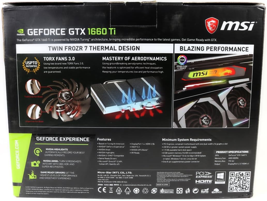 MSI Gaming GeForce GTX 1660 Ti 192-bit HDMI/DP 6GB GDRR6 HDCP Support DirectX 12 Dual Fan VR Ready OC Graphics Card (GTX 1660 TI Gaming X 6G) (Renewed)
