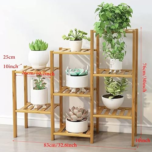 Miniatura 9 de Soporte para plantas de bambú para interiores y exteriores, soporte de esquina para plantas de interior, múltiples estantes para plantas, estante