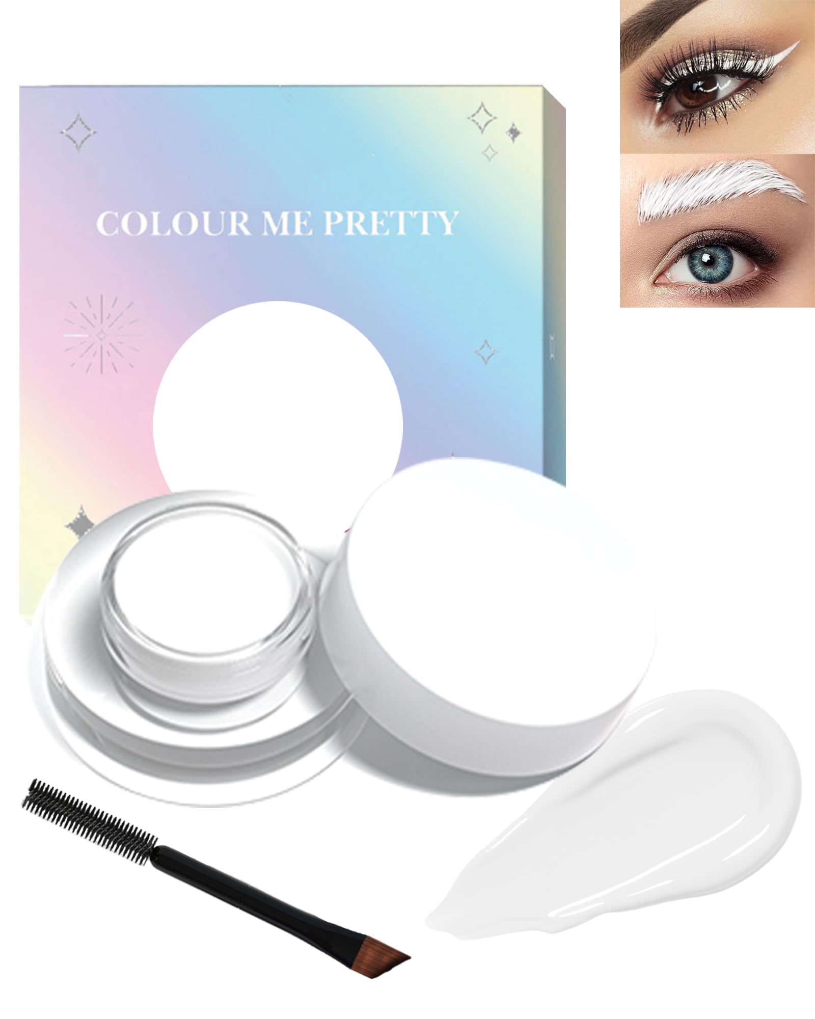 Delineador de ojos en Crema de larga duración, Delineador de ojos en gel a prueba de manchas, Set de maquillaje de ojos altamente pigmentado con pincel delineador,Eyeliner blanco waterproof para Mujer