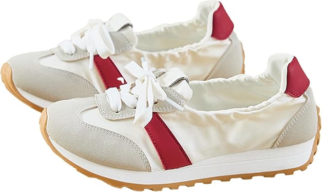 Ballet Sneakers for Women Lightweight Round Toes Non-Slip Slip On Shoestrendy Round Toes Lace Up Ballet Shoes Platform Heels Sporty Running Walking Shoe Retro Classic Casual Sneaker