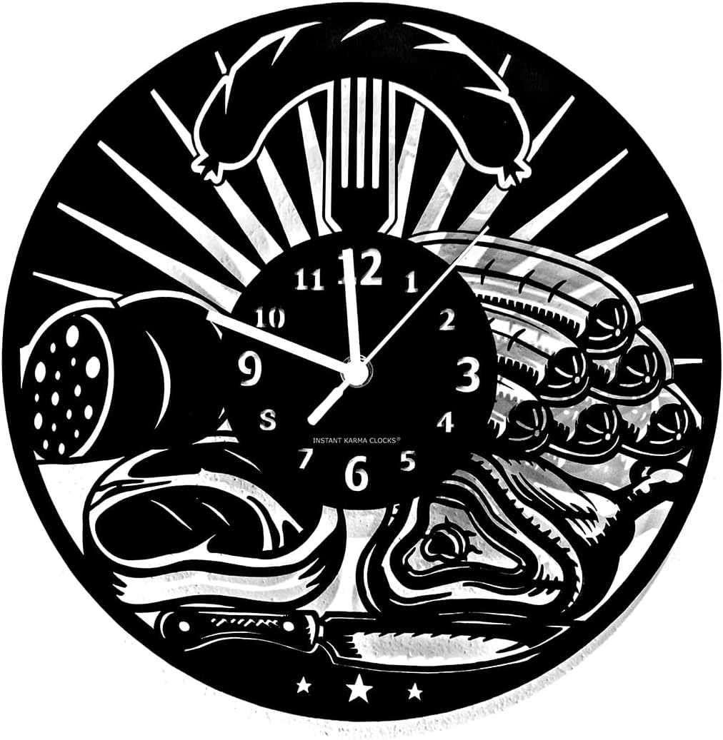 Wooden Wall Clock Meat Shop Sausages Butcher Salchero Butcher