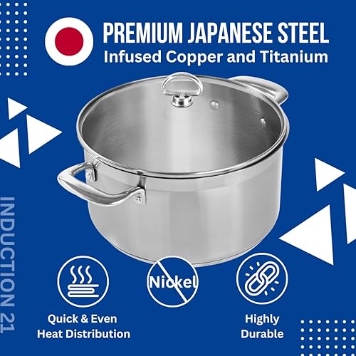 Miniatura 2 de Chantal Induction 21 Olla de sopa de acero con tapa de vidrio templado (2 cuartos de galón)