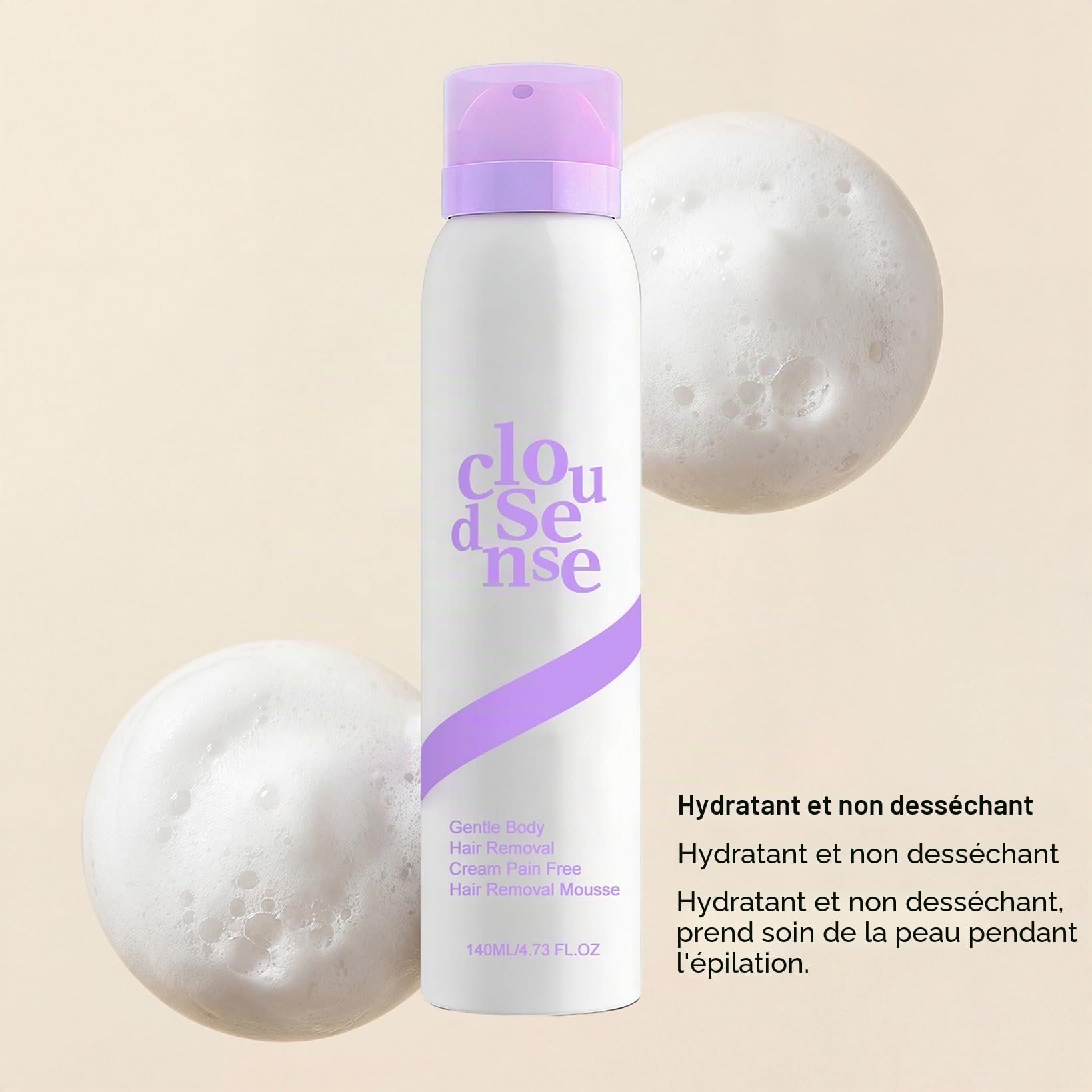 Smooth Hair Removal Mousse, Cloud Sense Silky Hair Spray Foam Remover Underarm Arm Back Chest and Legs Suitable All Skin Types, Pain Free Hairs Removal Cream Moisturizing and Hydrating (1pcs)