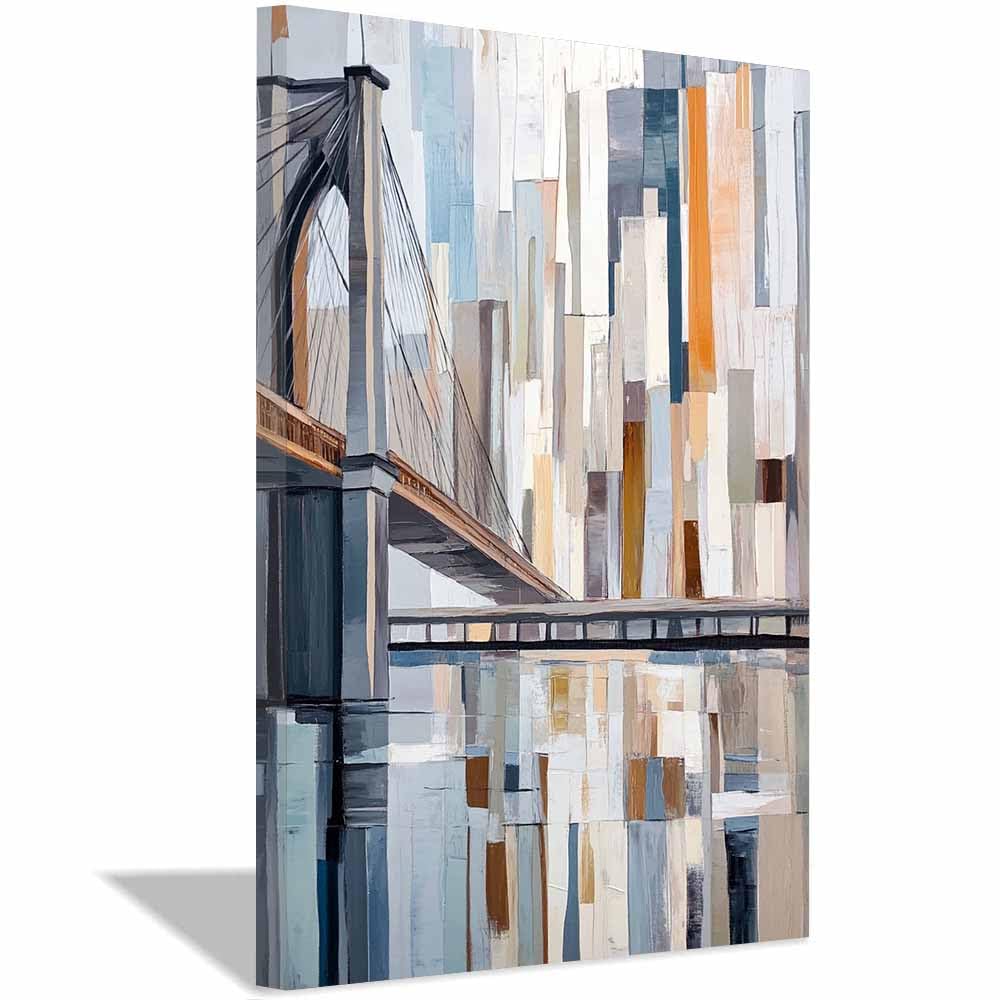 QUSAAOU Abstrakt Grau Beige Abstrakte Brücke Szene Modern Schlafzimmer Bilder Badezimmer Wand Deko Wohnzimmer Moderne Wanddeko Bilderwand Geschenk Abstrakt Kunst Modern(Grey)-30x45cm Gerahmt