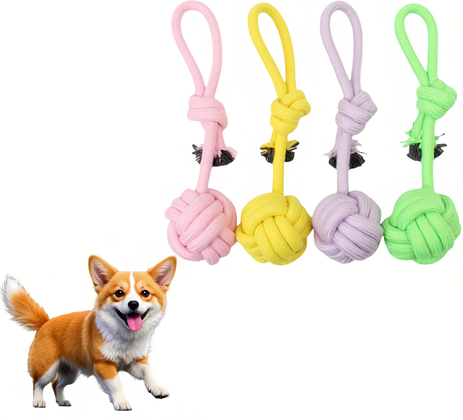 FANBODTA CandyColor 30cm Cotton Rope Chew Toy for Dogs Cats - Non-Toxic Dental Teether, Anti-Anxiety Play, Durable Machine Washable 4-Pack