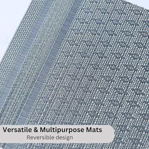 Image of Livmodern Premium PVC Dining Table Mats for 6 Seater| Woven PVC Placemats | Heat Resistant & Anti Skid Table Mats| Wipeable & Washable Set of 6-Grey Weave