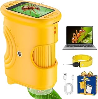 1000X Mikroskop für Kinder, Handy Taschenmikroskop, Tragbares Mini Taschenmikroskop mit 2.0" IPS Bildschirm & 8 LED Licht für Kindergeburtstage, Weihnachten und ab 3 Jahren, mit Fotofunktion