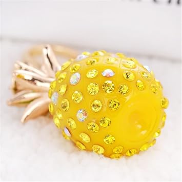 Bestdays Yellow Pineapple Keychain Crystal Rhinestone Purse Charm for Bags