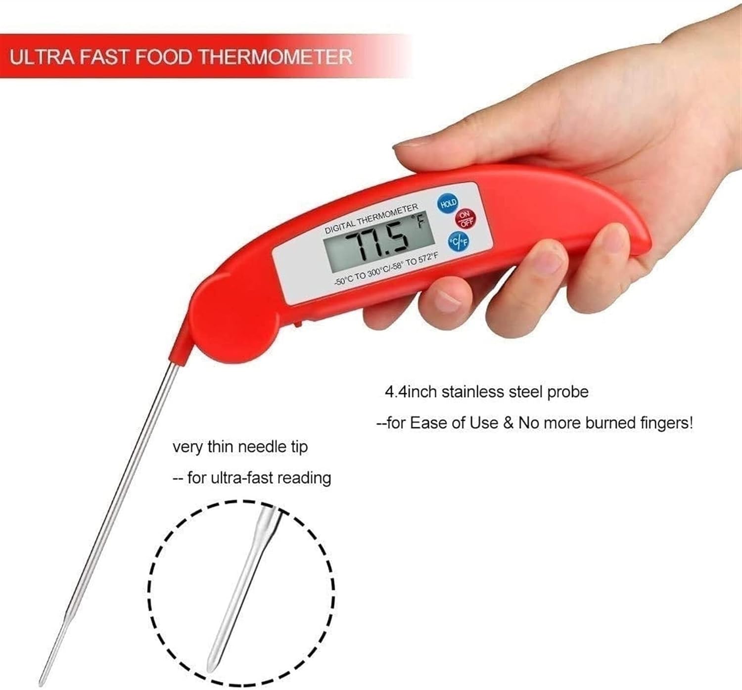 Digital Meat Thermometer, Upgraded Waterproof, 3s Instant Read Cooking, Kitchen Food with Backlight & Ambidextrous Display for Candy Turkey BBQ Milk Water
