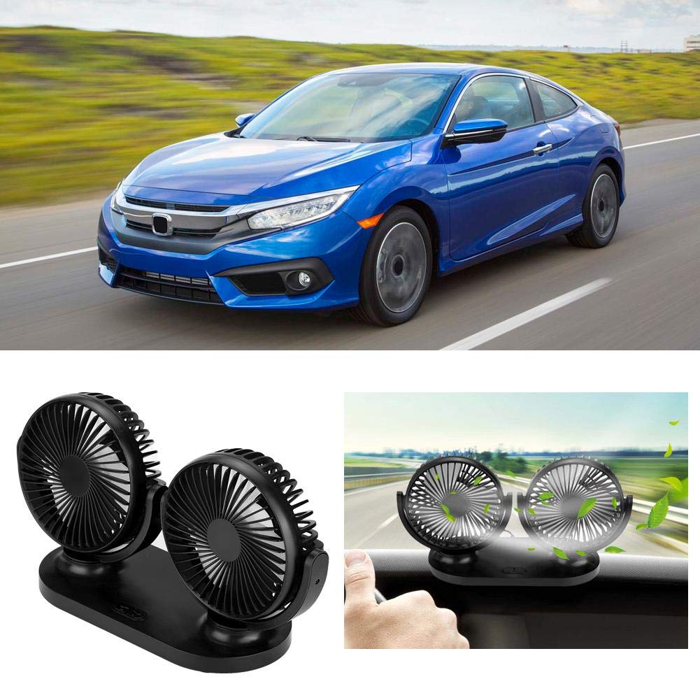 EBTOOLS pour ventilateur voiture usb Ventilateur de Voiture USB Ventilateur de Voiture Portable Climatiseur Automatique Refroidisseur Ventilation 12V, Double Tête(Noir)