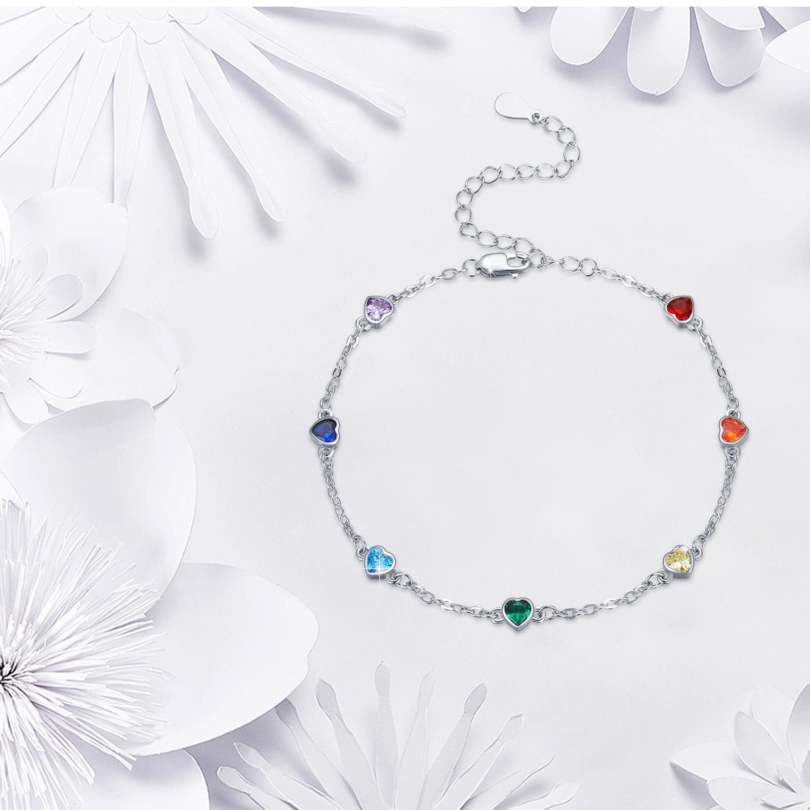 Tobillera de chakra de plata de ley con forma de corazón, forma de gota, 7 chakras, gotas de rocío, verano, playa, tobilleras, pulsera para Navidad, regalos para novias, mujeres ásperas, novias, 22.9