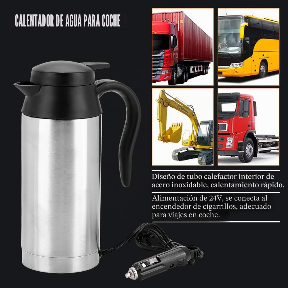 24V Hervidor Para Coche,Hervidor de Acero Inoxidable Portátil para Vehículo 750ml con enchufe para encendedor de cigarrillos para Viajes