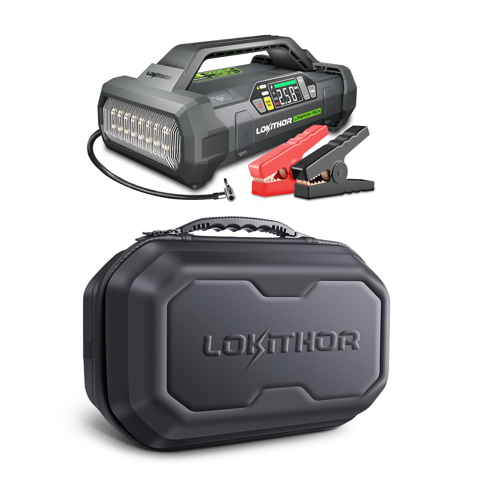 LOKITHOR JA3000 Jump Starter with Air Compressor and JA-Series Bag EVA Protection Case for JA300 JA301 JA302 JA400