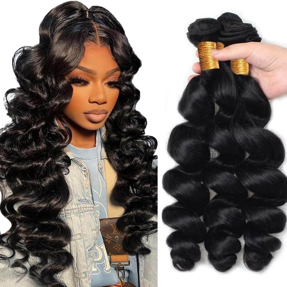 Loose Wave Bundles Human Hair #1B Loose Deep Wave Bundles 18 20 22 inch Brazilian Remy Body Wave Bundle