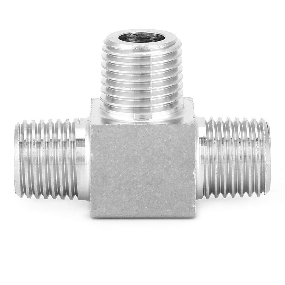 Pipe Connector 3 Way Pipe Connector Stainless Steel T Adapter 3 Way BSPT Male Thread Hose Pipe Fitting Connector T Valve Diverter Faucet Valves (BSPT1/2)