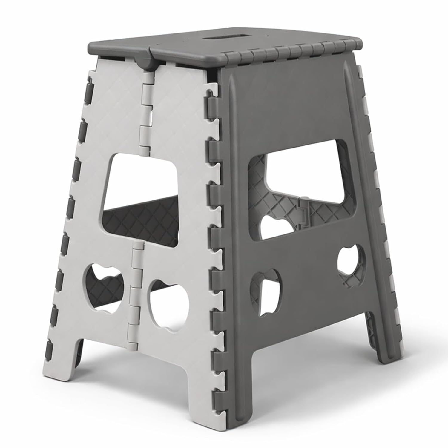 Grey Foldable Plastic Step Stool 18 Inch | Portable Folding Stool Chair |Opens Easy with One Flip | Lightweight Durable Plastic Stool for Adults-image-36