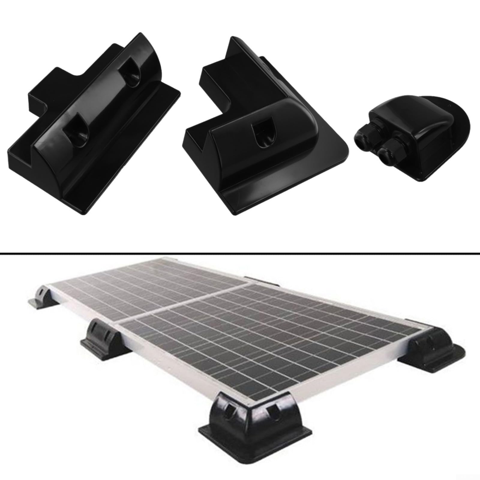 Staffe di montaggio per pannello solare, kit da 7 pezzi in ABS nero con pressacavo per roulotte, barca, camper, senza trapano