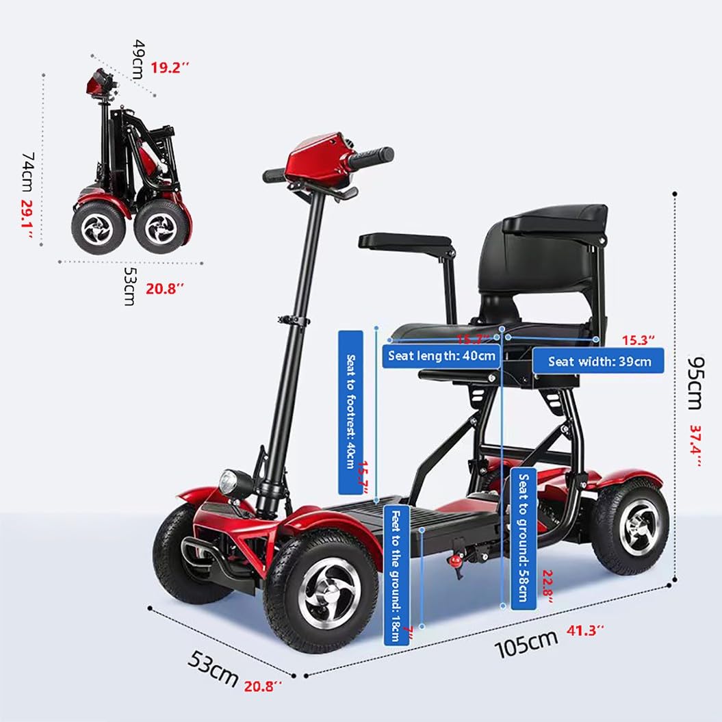 Scooter De Movilidad Plegable,Scooter De 4 Ruedas, Scooter De Viaje Portátil,Scooter De Movilidad Deportiva,Sillas De Ruedas Eléctricas Para Adultos,Para Personas Mayores A