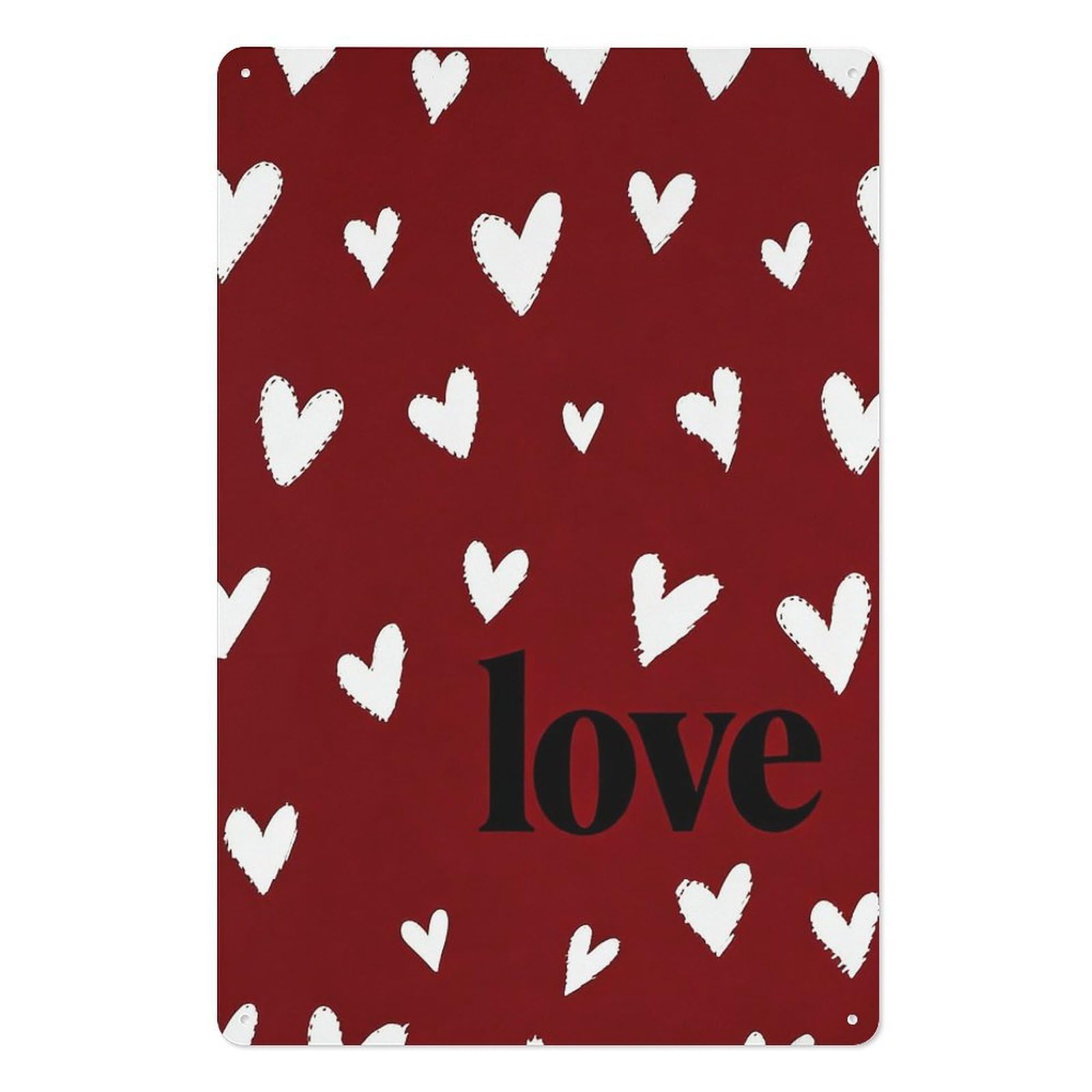 peiyeety Love Bold Script Metal Tin Sign 8x12 Inch – Red & White Hearts Wall Decor Plaque for Valentine’s Day, Anniversary &Minimalist Romantic Home