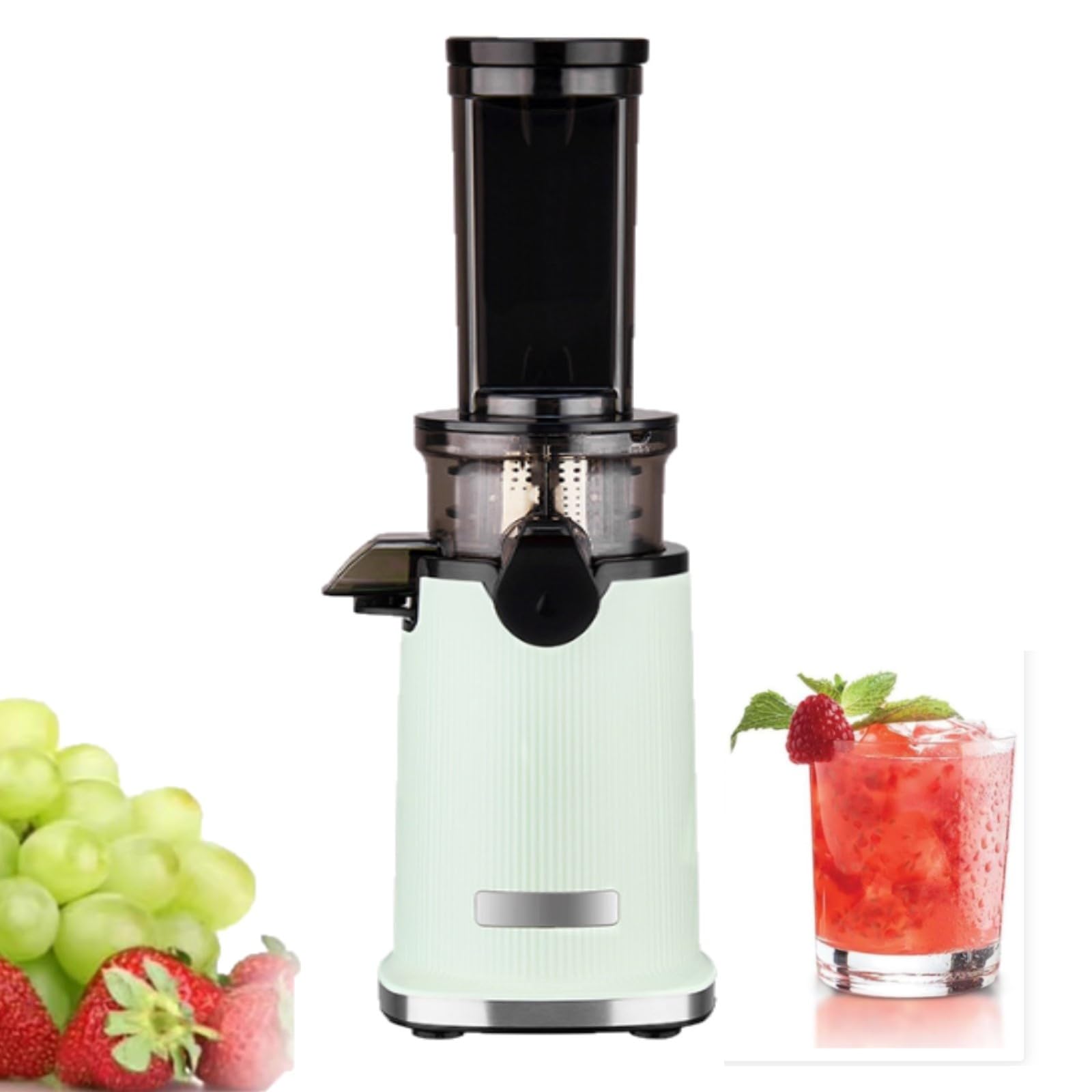 Presse-agrumes à pression à froid, presse-agrumes lent puissant de 200 W, rendement de jus de 90% Rendement de jus élevé Démarrage à un bouton facile à nettoyer pour citron vert pamplemousse o GREEN