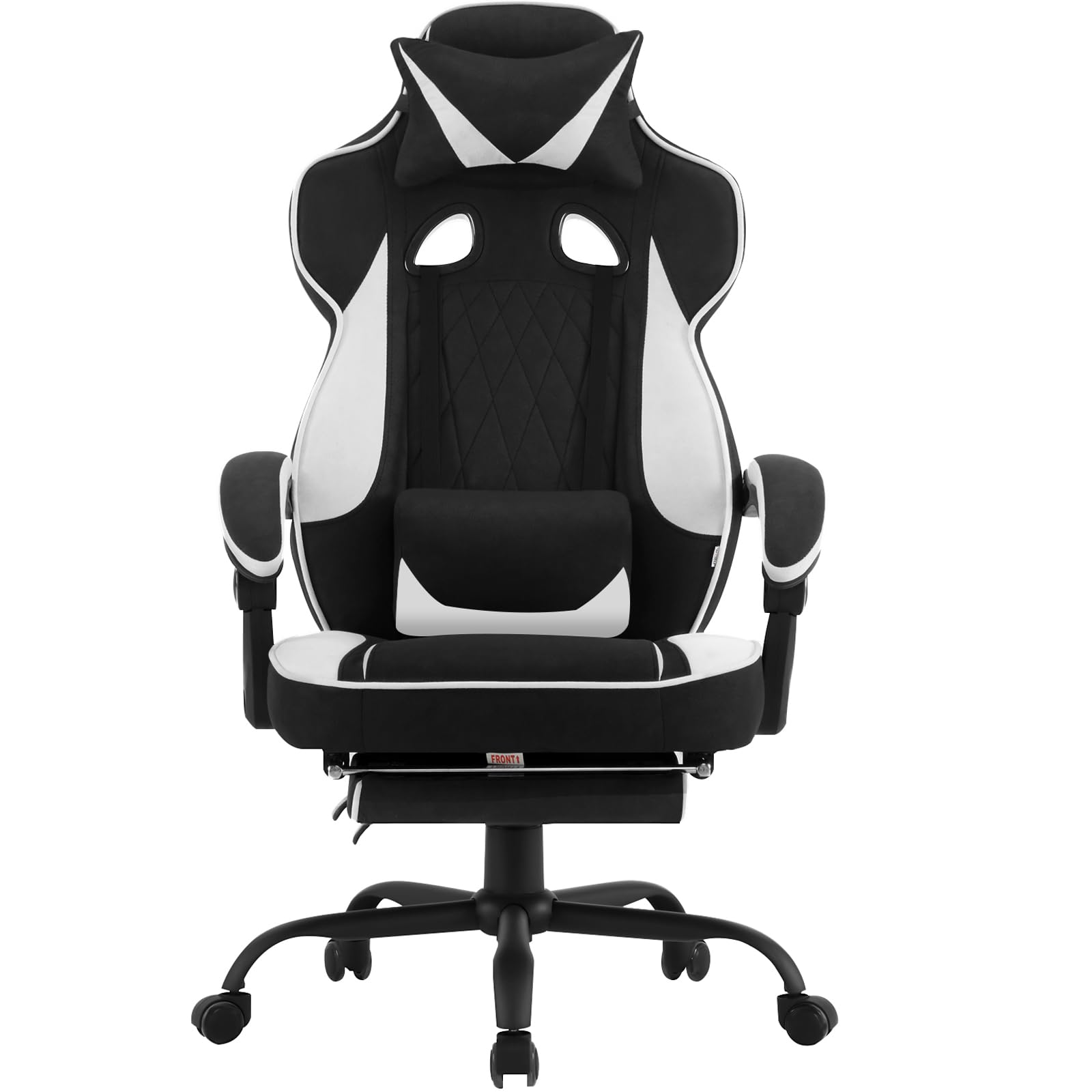 WOLTU Gaming Stuhl Stoff Atmungsaktiv Bürostuhl Gaming Chair Ergonomisch mit Lendenkissen, Gamer Stuhl 150 kg Belastbarkeit PC-Stuhl mit Große Rückenlehne & Sitzfläche, Schwarz+Weiß
