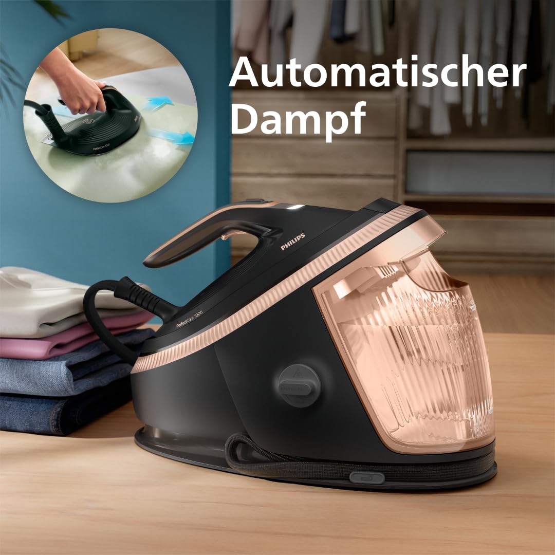 Philips PerfectCare Dampfbügelstation 7000 Serie, 650g Dampfstoß, 8.5 Bar, SteamGlide Elite Bügelsohle, Automatischer Intelligenter Dampf (PSG7300/80)