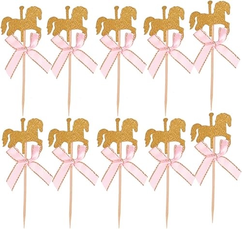 Amosfun 50 piezas de decoración de cupcakes de caballo, carrusel de caballo para tartas, bonitos adornos para cupcakes, decoraciones únicas para