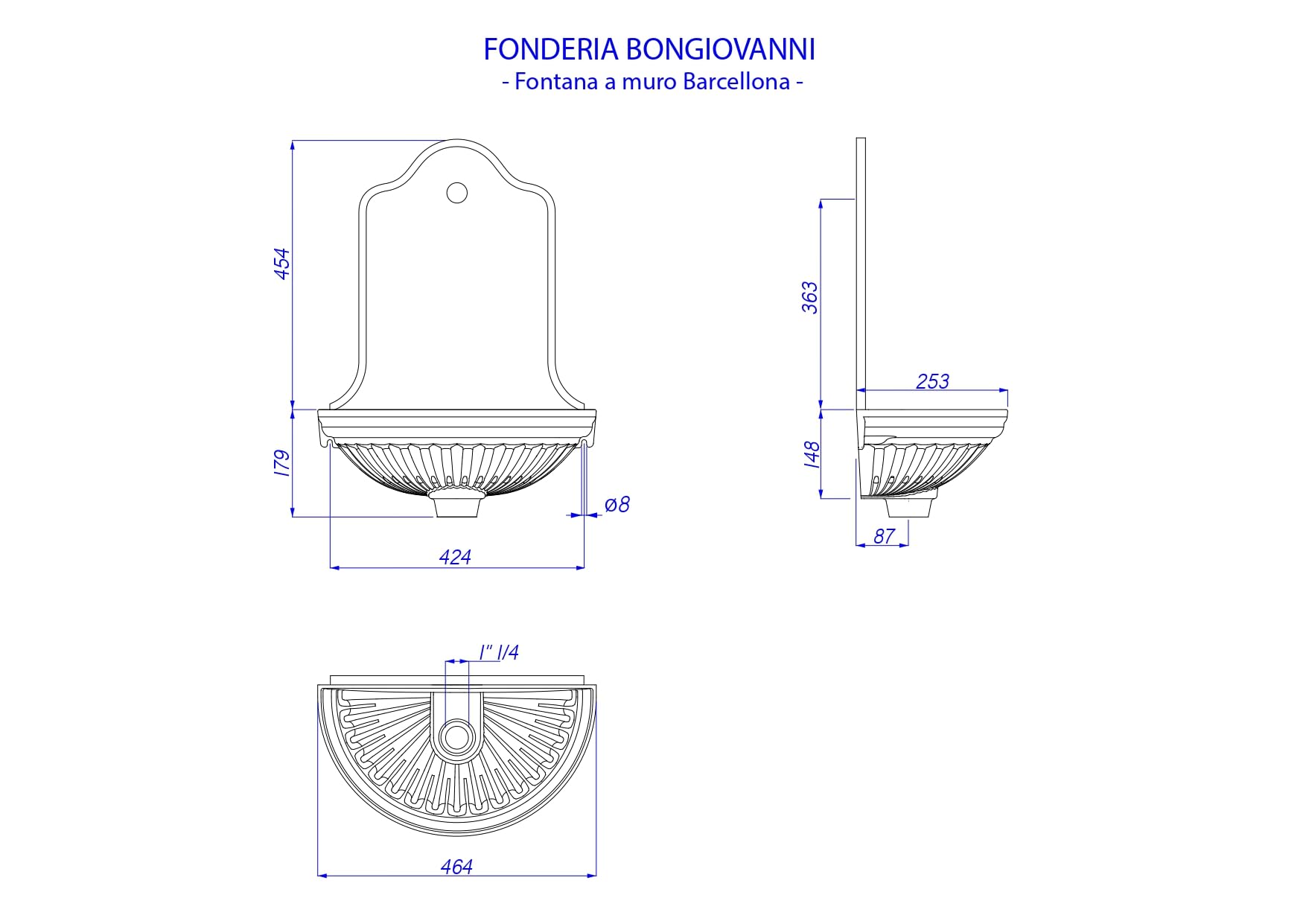 Fonderia Bongiovanni Fuente de jardín | Fuente de pared | Modelo Barcelona | antracita fundición | sin grifo | para casa jardín | fuente de exterior | fuente de jardín exterior