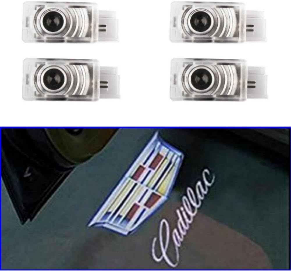 AMINEY 4 Pcs Door Welcome Lights Ghost Shadow Logo Light Led Door Projectors For Cadillac, New Logo, Easy Installation