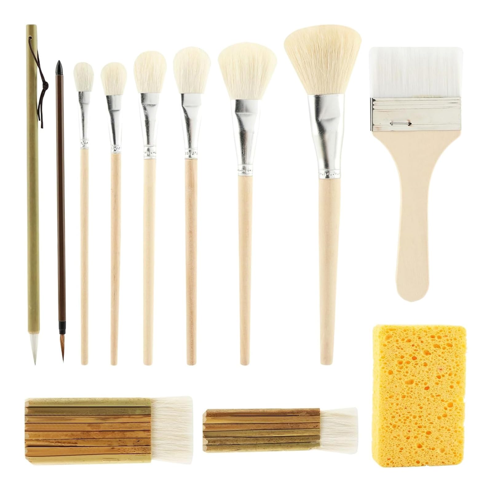 Pennelli per pittura artigianale 12 con spugna, smalto per ceramica e pennelli per ceramica per pittura dettaglio, ampia copertura, acquerello, acrilico e supporti misti Set pennelli