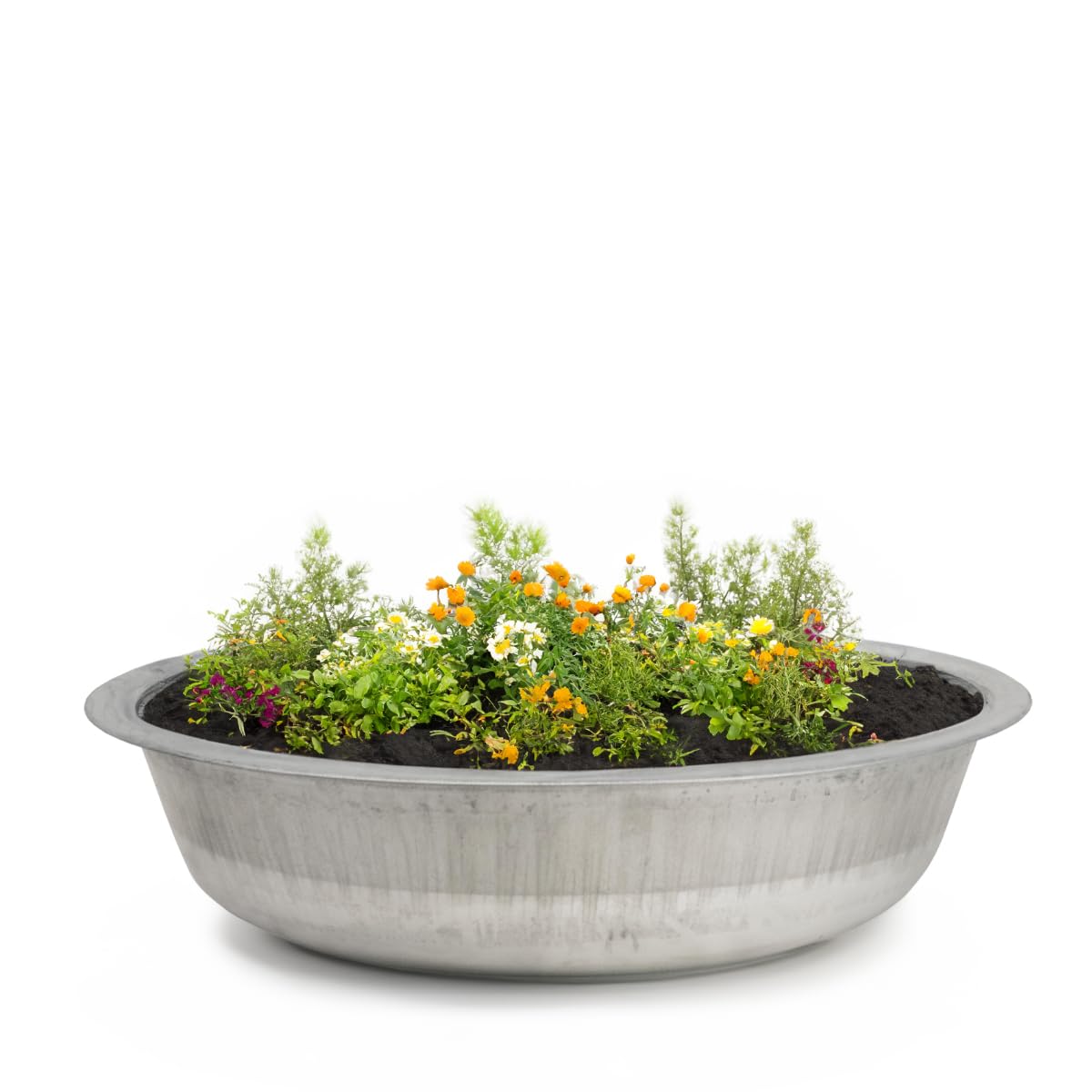 Matches21 Home & Hobby Silver Round Zinc Tubs As Flower Bowls Metal Bowls For Outdoors - Large Metal Tubs As Decorative Garden Planters - Zinc Bowls As Solar Fountains Metal Bowls Or Outdoor Planters