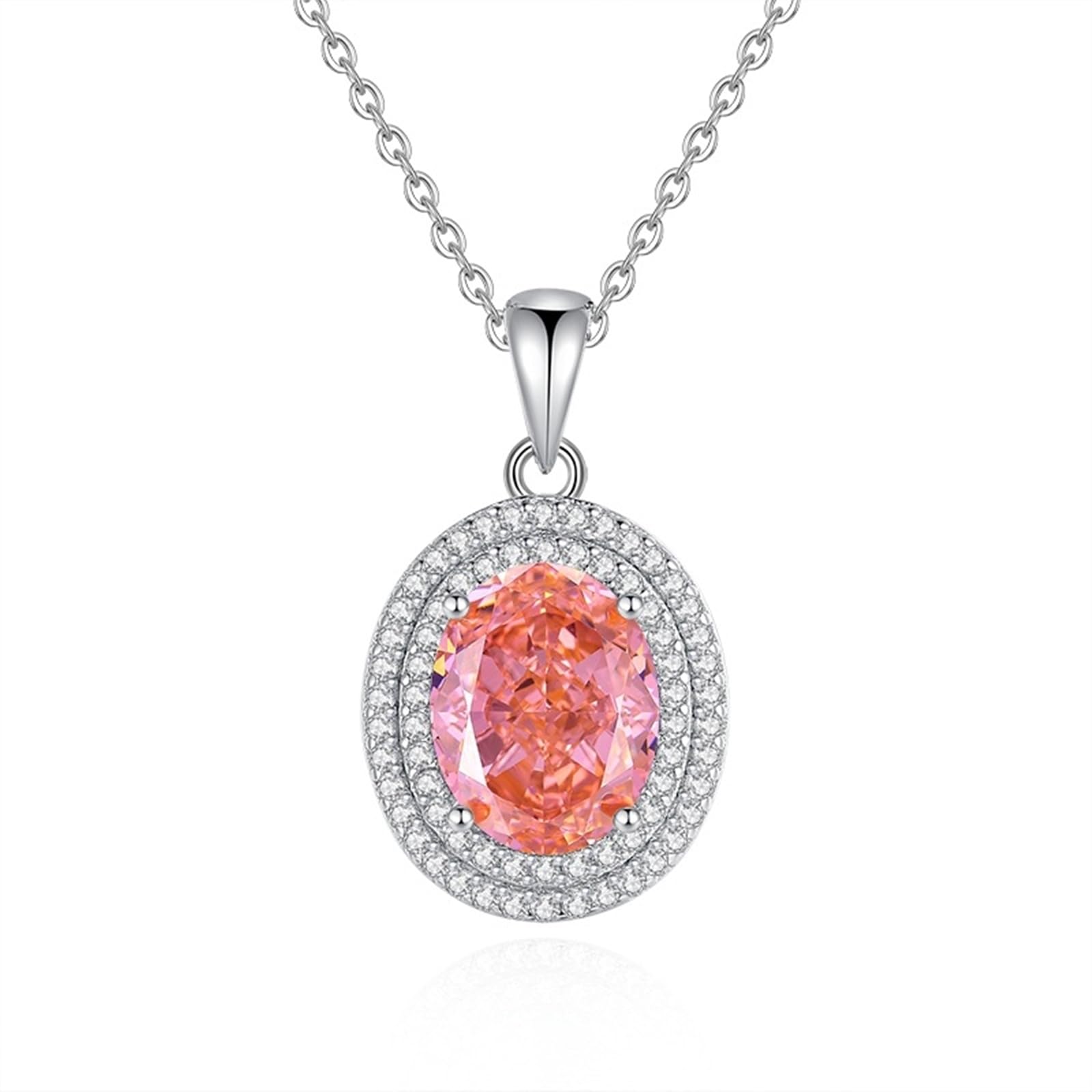 Collares con colgante para mujer en oro blanco/platino, cadena ovalada de oro blanco, cadena de cumpleaños