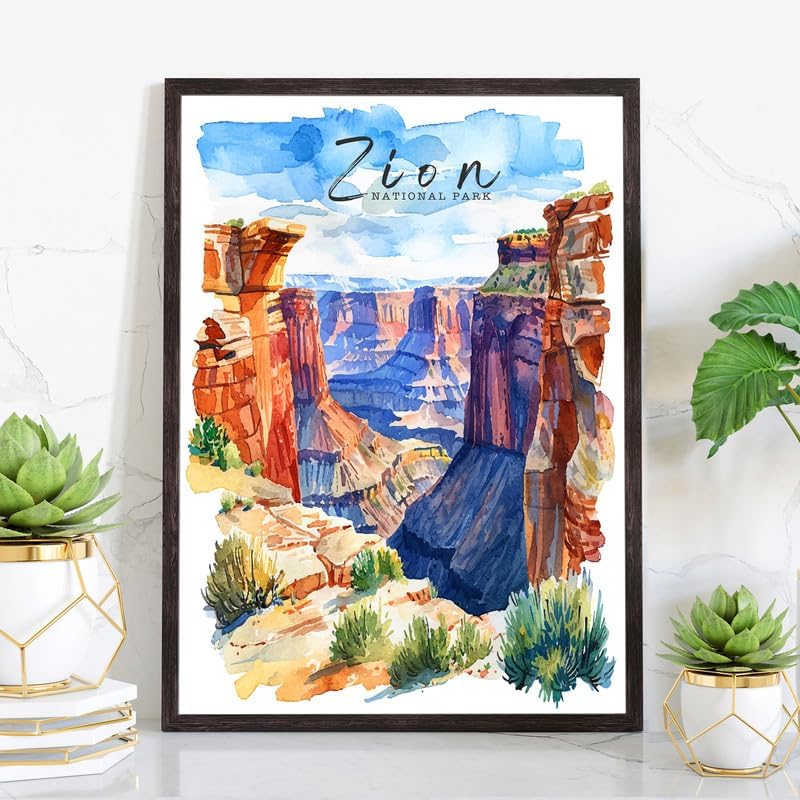 Pera Print Póster del Parque Nacional Zion, póster de viaje retro de Utah, póster vintage del Parque Nacional, 12 x 18 pulgadas
