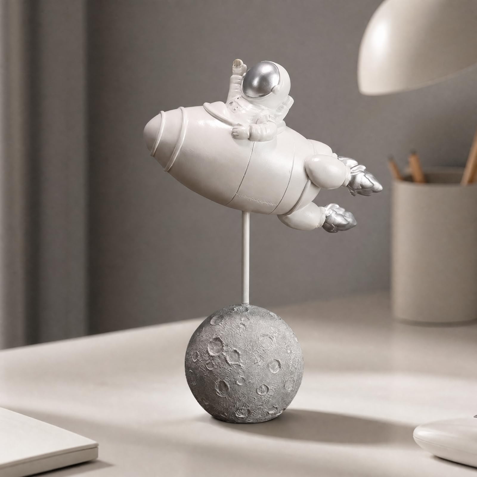 F Fityle Figura Nave Temático Figura Hombre con Nave Cósmico Metálico Estatuas Cósmico Resina