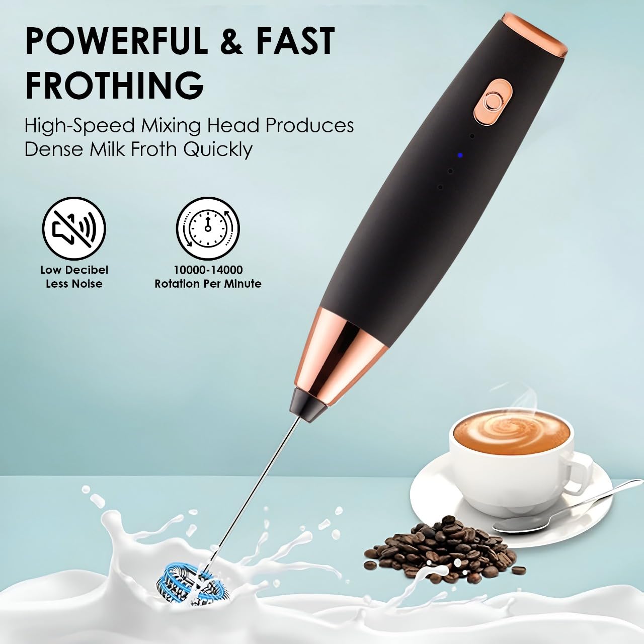 QLECT Pro 3 Speed Electric Milk Cofee Frother with Whisk | Wireless | Rechargeable Heavy Duty 1200 MAH Battery | 12000 RPM | Uses- Blender/Beater/Stirr/Foamer/Whipper/Cream Spinner (Black) 3