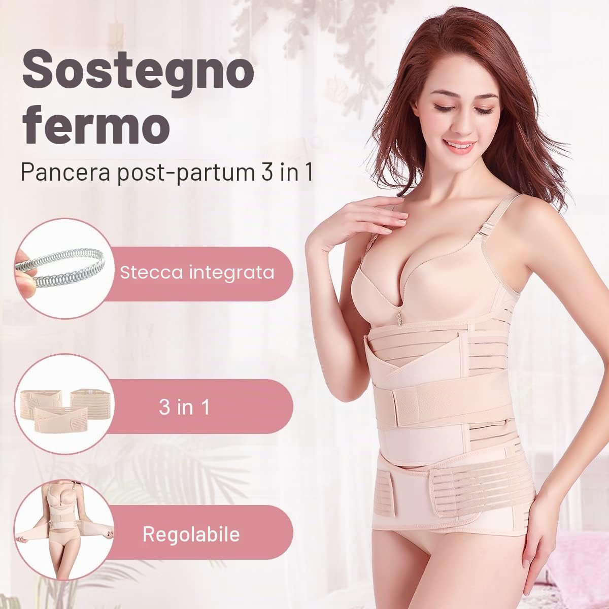 Pancera Post Parto Fascia Cesareo: 3 In 1 Guaina Panciere Post Parto Naturale - Fascia Contenitiva Donna Pancia Guaina Post Operatoria Addominale